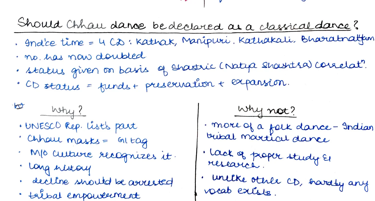 Chhau classical dance debate — Why/Why Not table