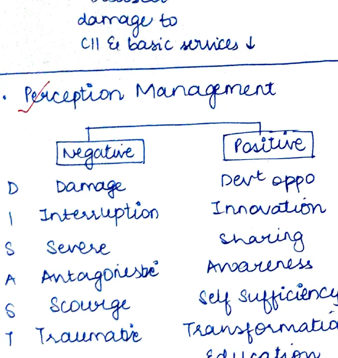 Perception Management table — Negative vs Positive columns with DISASTER acronym