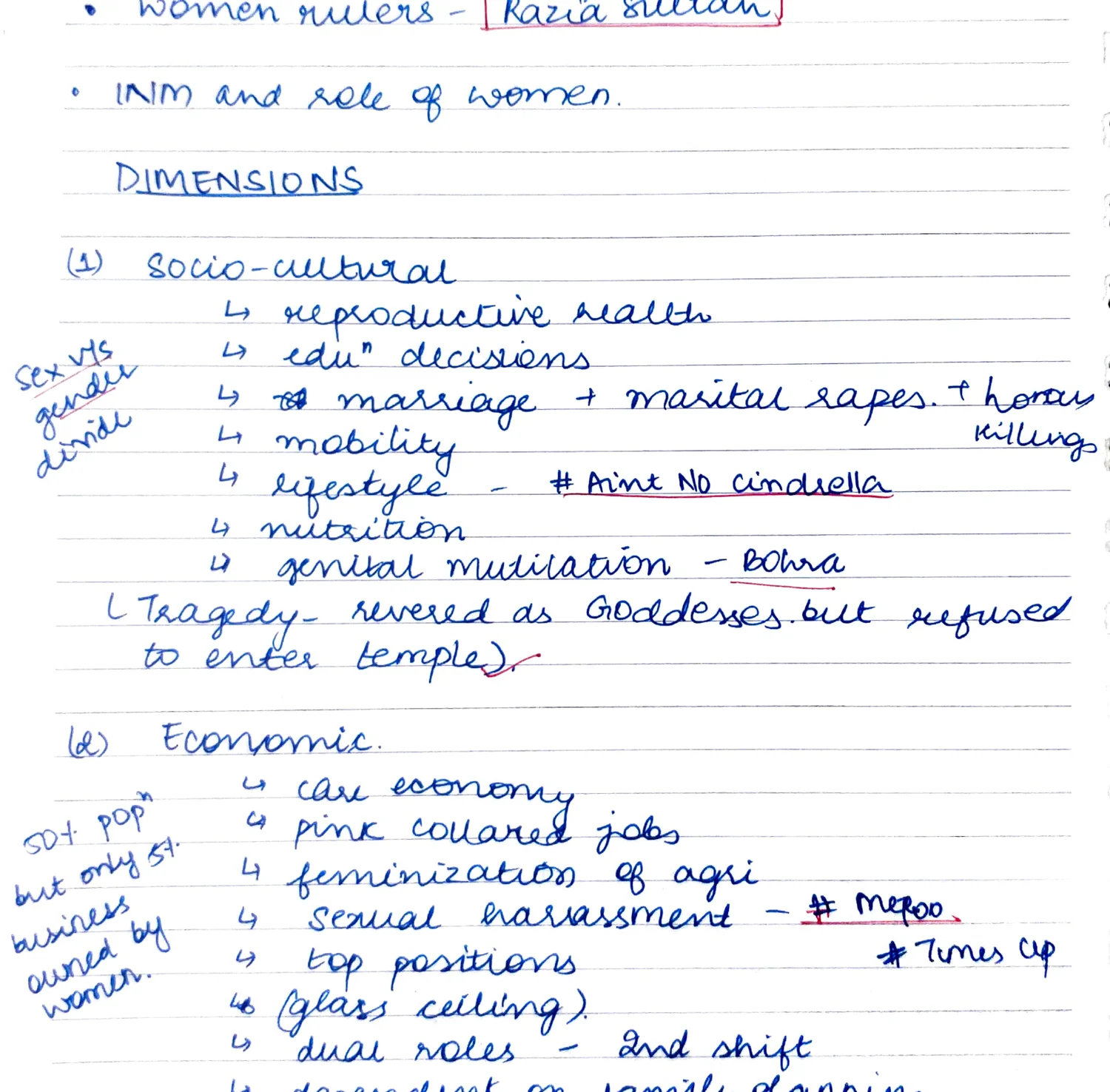 DIMENSIONS section — Socio-Cultural and Economic sub-dimensions with side annotations (p.2)