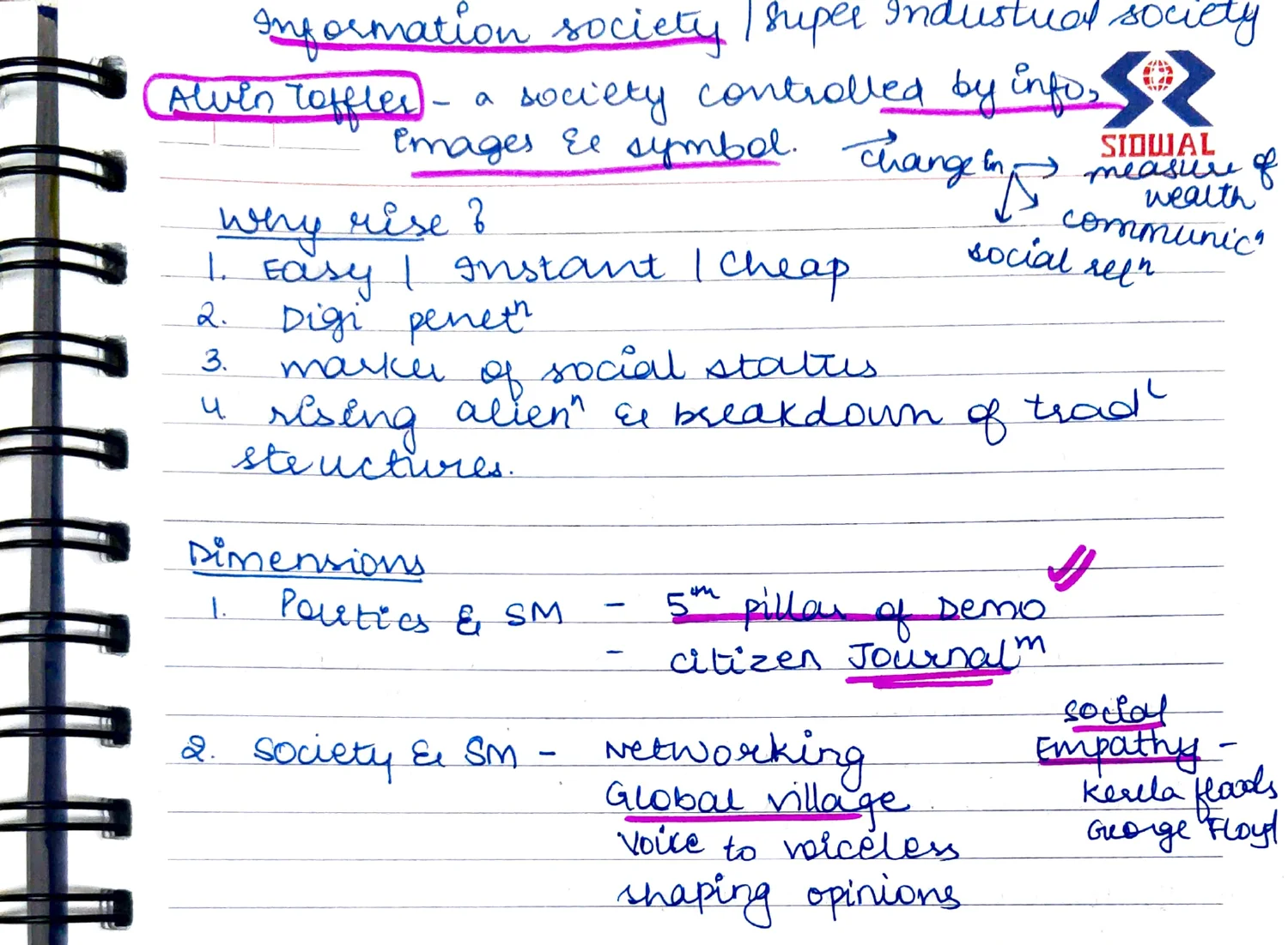 Social Media — Dimensions of Information Society, Alvin Toffler annotation with 'Why Rise?' reasons and Politics/Society/Economy/Ecology dimensions