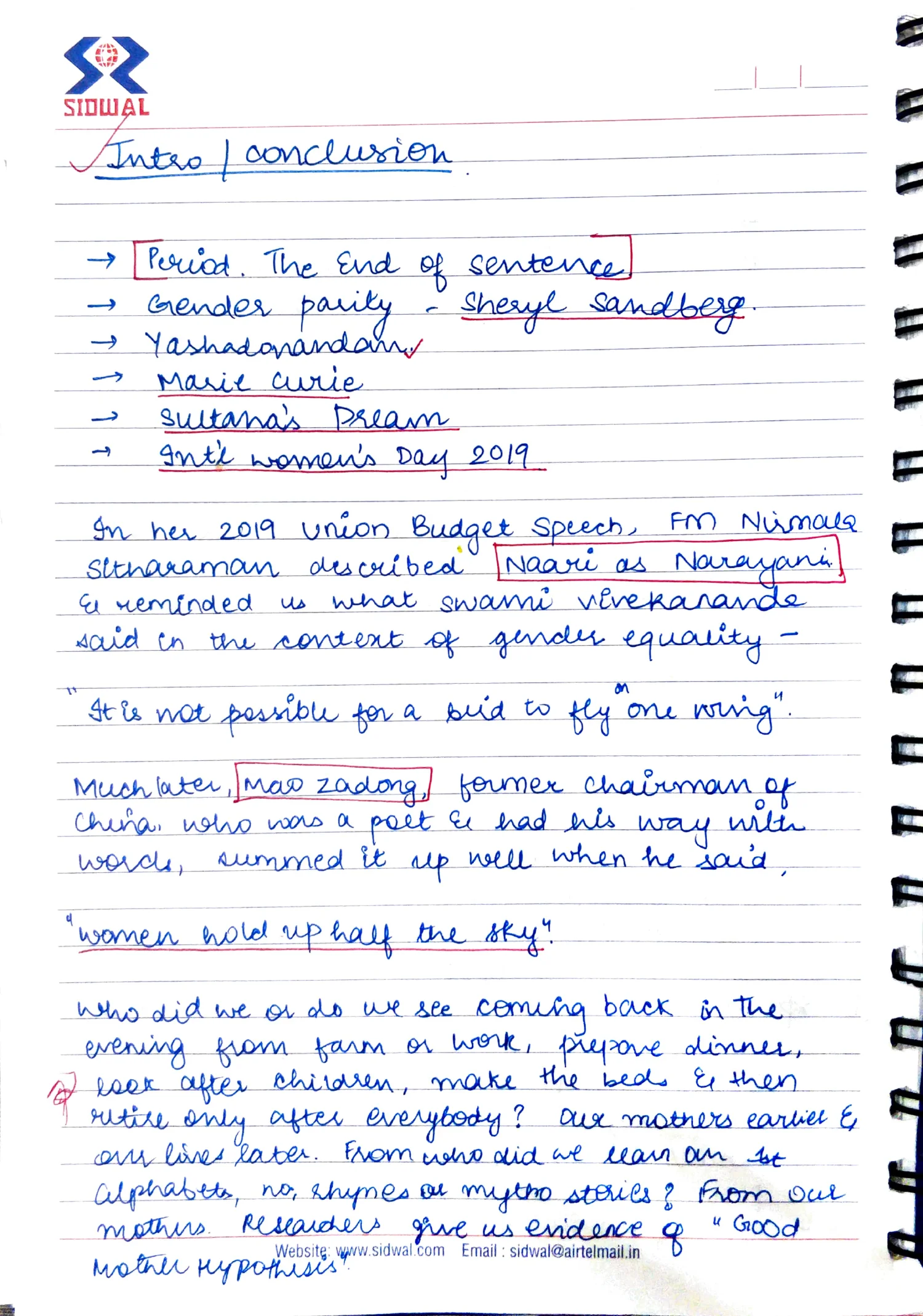 Intro/Conclusion section — boxed references, Nirmala quote, Mao Zedong quote, Good Mother Hypothesis anecdote (p.4)
