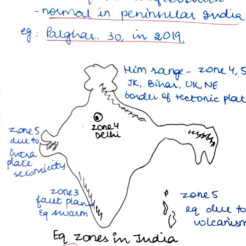 Earthquake seismic zones map of India — zones 2 to 5 marked