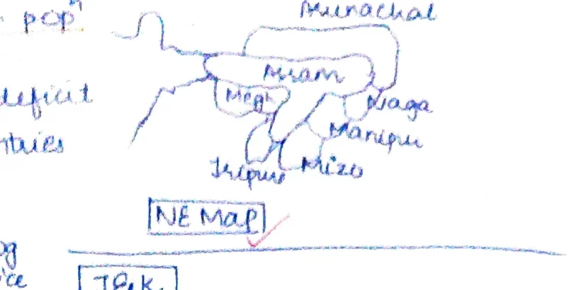 NE India map showing states and borders