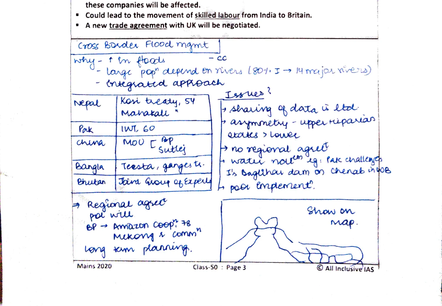 Cross-border flood management table — countries, issues, proposed solutions