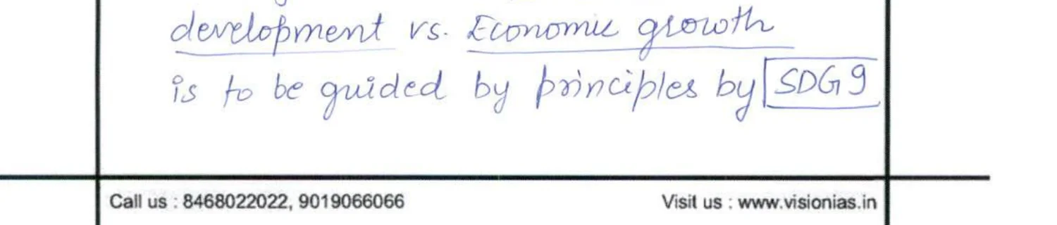 Boxed note: "For a fast growing developing country as India, Sustainable development vs. Economic growth is to be guided by principles by SDG 9"
